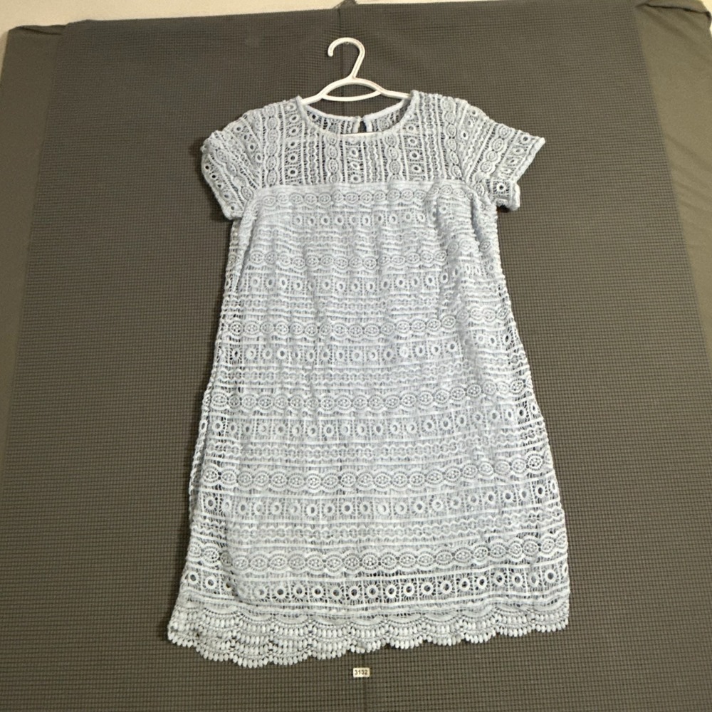 Abercrombie & Fitch Womens Light Blue Crochet Lace Short Sleeve Shift Dress S